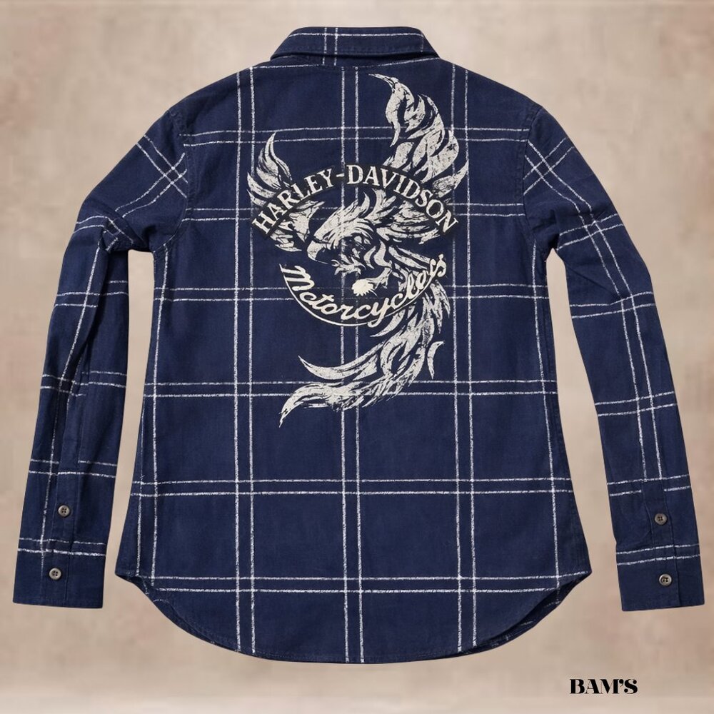 Harley-Davidson H-D Plaid Button Up Shirt Eagle Back Graphic Small NWT - Picture 2 of 6